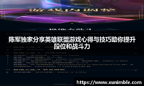 陈军独家分享英雄联盟游戏心得与技巧助你提升段位和战斗力